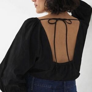 NWT J. Crew Tie-Back Top in Stretch Cotton Poplin Blend in Black - Size 6